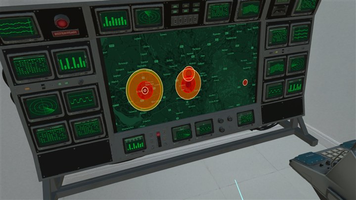 Local strike assessment with impact areas displayed on green monitors